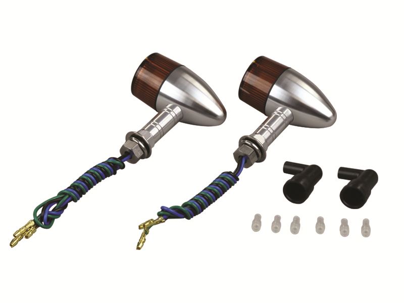 アルミマシンドウインカー 砲弾タイプ ロングステータイプ ダブル球 電球無し 2個入り シルバーボディ/オレンジレンズ