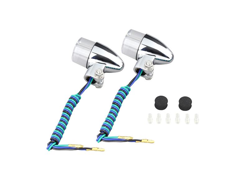 キャストウインカー 砲弾タイプ ダブル球 電球無し 2個入り メッキボディ/クリアーレンズ