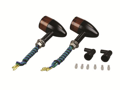 Aluminum Machined Turn Signal Bullet Type Long Stay Type Dual Filament Bulb Not Included 2pcs Black Body/Orange Lens
