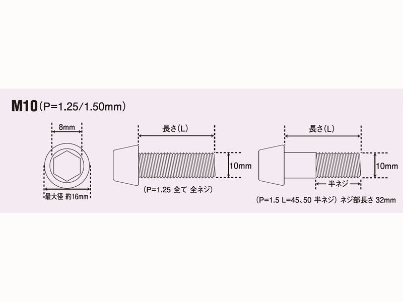 テーパーキャップボルト セットM10X20P-1.5 (2pcs/Set)