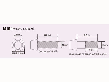 テーパーキャップボルト セットM10X25P-1.5 (2pcs/Set)