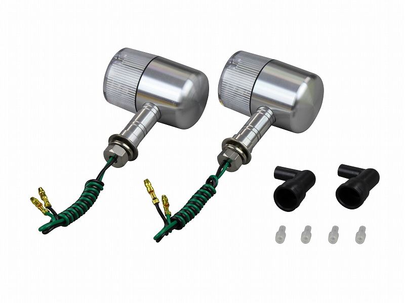 Middle Machine Turn Signal 71 Type, Long Stay, Single Bulb, Bulb Not Included, 2 Pieces, Silver Body/Clear Lens