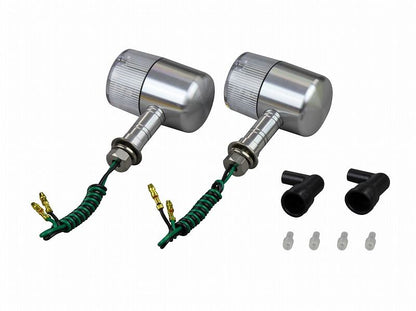 Middle Machine Turn Signal 71 Type, Long Stay, Single Bulb, Bulb Not Included, 2 Pieces, Silver Body/Clear Lens