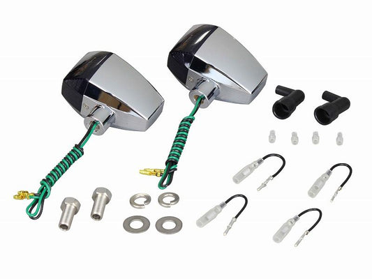 HGウインカー ZRタイプ スタンダードレンズ ダイヤカット シングル球 電球無し 2個入り メッキボディ/スモークレンズ