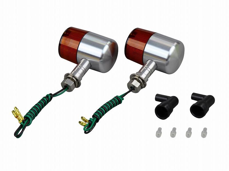 ミドルマシンドウインカー 71タイプ ショートステー シングル球 電球無し 2個入り シルバーボディ/オレンジレンズ