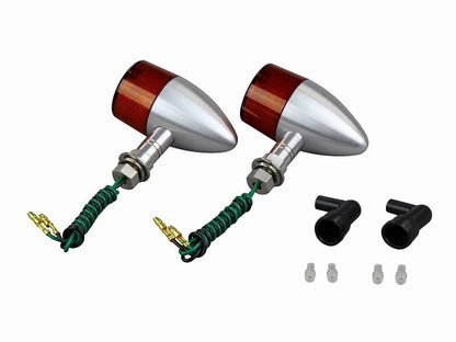 ミドルマシンドウインカー 砲弾タイプ ショートステー シングル球 電球無し 2個入り シルバーボディ/オレンジレンズ