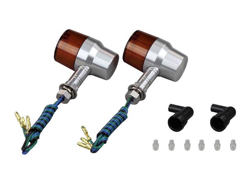 ミドルマシンドウインカー スーパーバイクタイプ ダブル球 ロングステー 12V23W/8Wバルブ付 2個入り シルバーボディ/オレンジレンズ