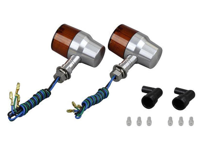 ミドルマシンドウインカー スーパーバイクタイプ ダブル球 ショートステー 12V23W/8Wバルブ付 2個入り シルバーボディ/オレンジレンズ