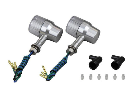 ミドルマシンドウインカー スーパーバイクタイプ ダブル球 ロングステー 12V23W/8Wバルブ付 2個入り シルバーボディ/クリアーレンズ