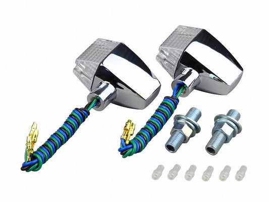 0 Classical turn signal, slim and sharp type, double bulb, no bulb, 2 pieces, chrome body/clear lens