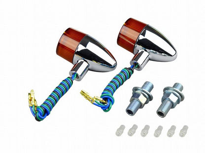 0 クラシカルウインカー 砲弾タイプ ダブル球 電球無し 2個入り メッキボディ/オレンジレンズ