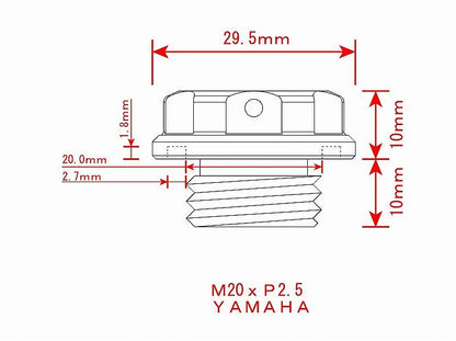 Machined Filler Cap Silver M20 x P2.5Y Yamaha Oil Filler Cap