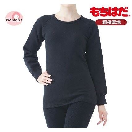 もちジョイ 超極厚地 あったか丸首長袖シャツ ブラック