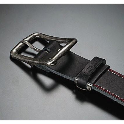 ラフステッチベルト カーブバックル ダークブラウン/レッド フリーサイズ