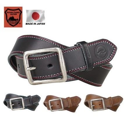 ラフステッチベルト カーブバックル ダークブラウン/レッド フリーサイズ