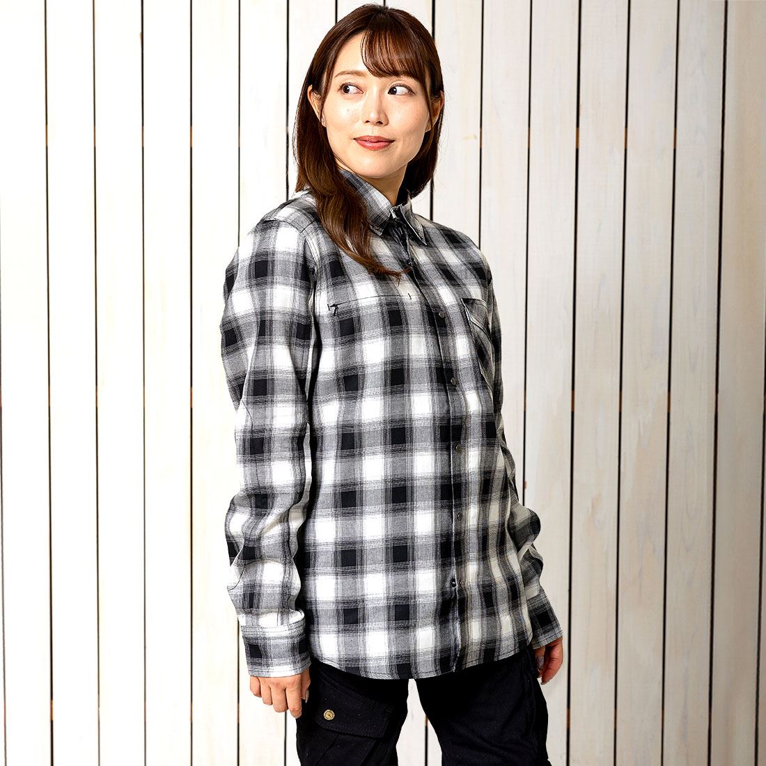 ラフライドシャツFP チェックブラック XL