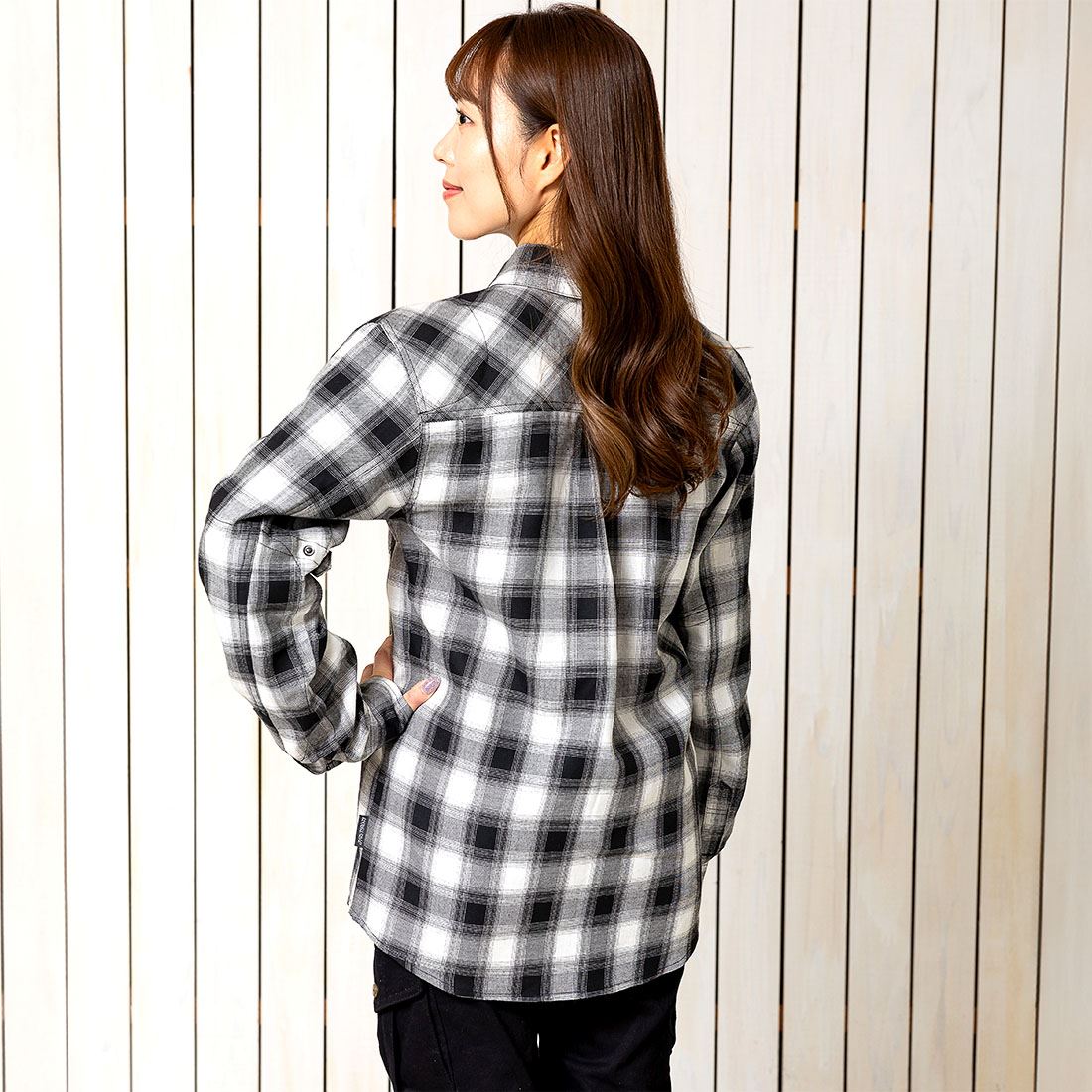 ラフライドシャツFP チェックブラック LL