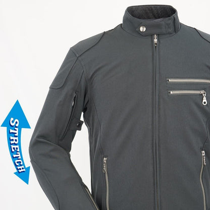 エアスルーソフトシェルストレッチライディングZIPジャケット ガンメタ