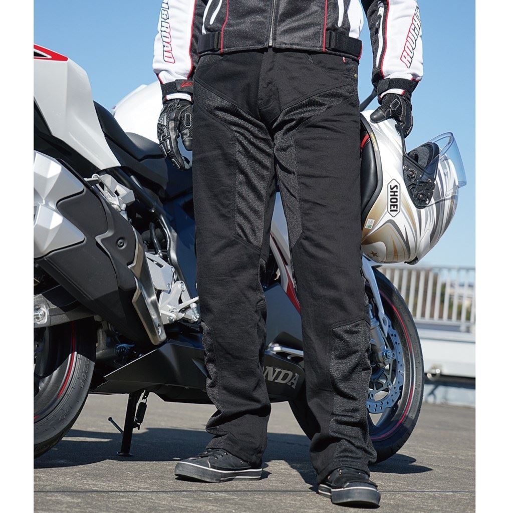 ハーフメッシュストレッチブラックデニムパンツLF ブラック