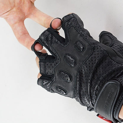 パンチングレザーハーフフィンガーグローブDS ブラック