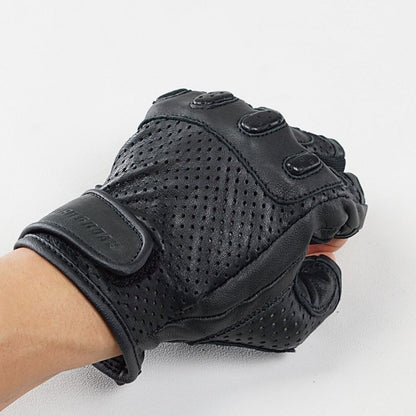 パンチングレザーハーフフィンガーグローブDS ブラック