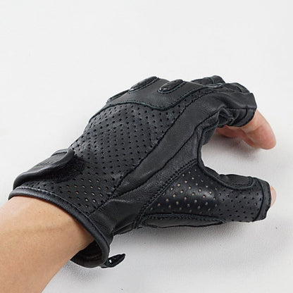 パンチングレザーハーフフィンガーグローブDS ブラック