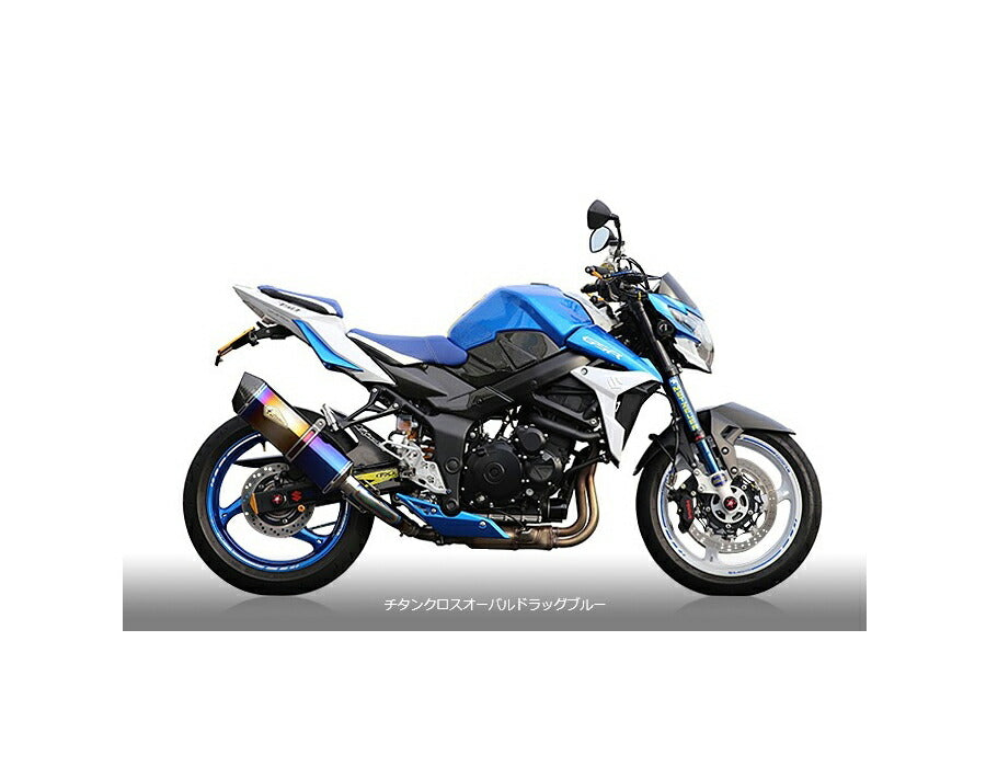 リアルスペック スリップオンタイプマフラー チタンクロスオーバルドラッグブルーサイレンサー GSR750ABS