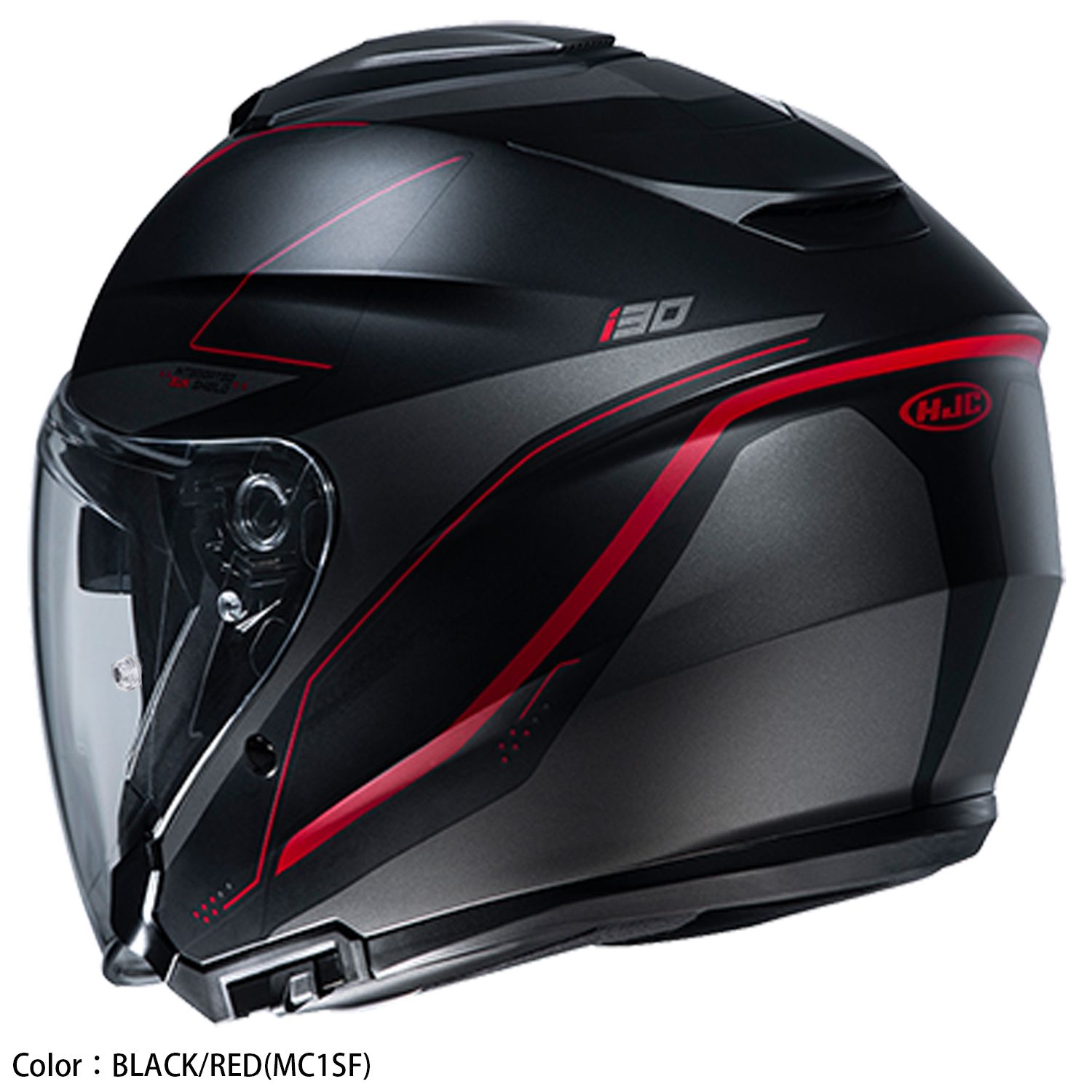 HJH215 i30 スライト オープンフェイスヘルメット ブラック/レッド L