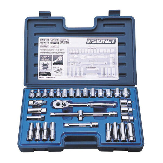 1/2DR 32PC MM ソケットレンチセット 差込角(\"SQ):1/2 ケース寸法(mm):300x460x70