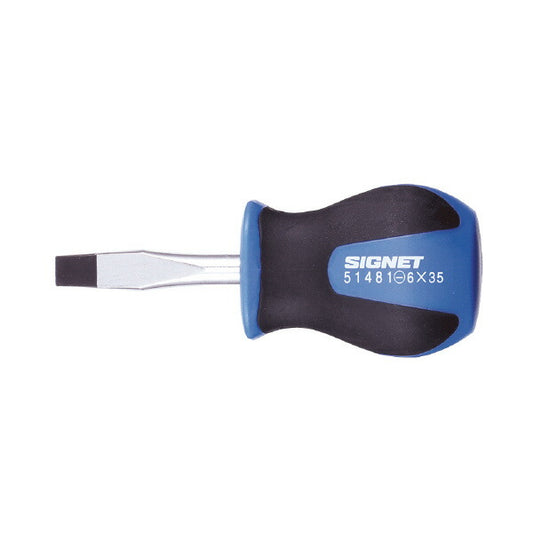 (-)6.0X35 スタビー ソフトグリップドライバー 刃先幅(mm):6.0 刃先厚(mm):0.8 軸長(mm):35 全長(mm):80