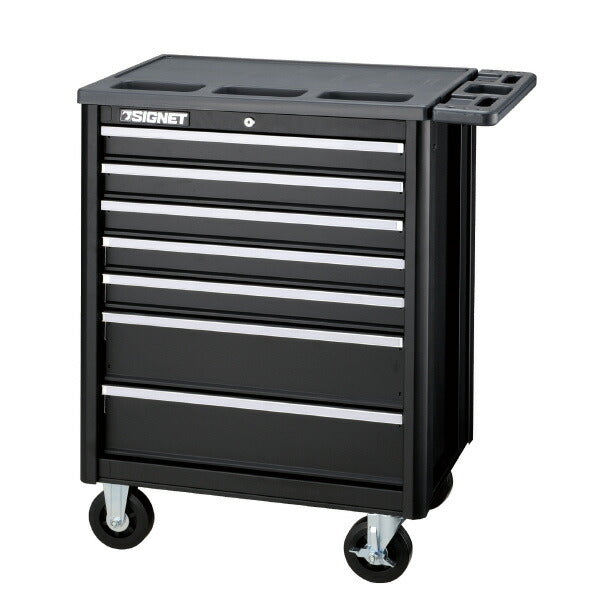 ヘビーローラーキャビネット7段 (マットブラック) 引き出しサイズ(mm):W580xD406xH75(上5段)､W580xD406xH150(下2段) 質量(kg):67 引き出し耐荷重(kg):各70 引出し:7段(各段にマット付属)