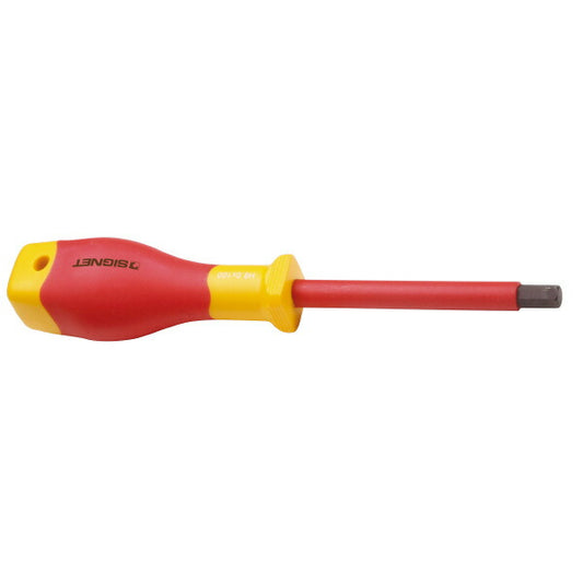 絶縁六角棒ドライバー H8.0 金属部分材質:クロムバナジウム鋼 サイズ:8 軸径(mm):S8 全長(mm):218 軸長(mm):100 ハンドルサイズ(mm):118×41