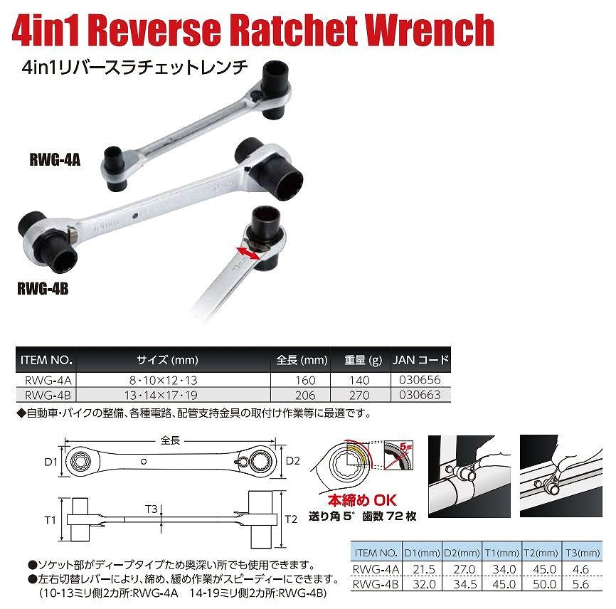 4in1 リバースラチェットレンチ 8/10/12/13mm