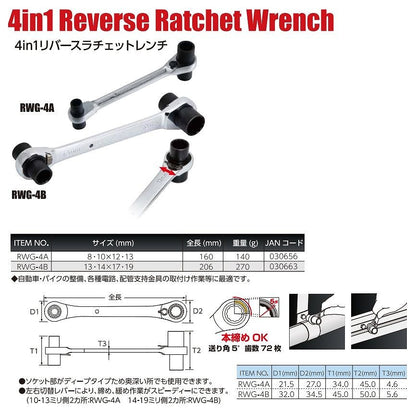 4in1 リバースラチェットレンチ 8/10/12/13mm