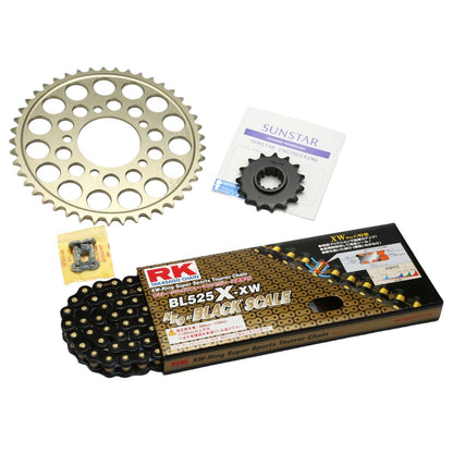 Sprocket & Chain Kit Black 525 Front 17T Rear 42T 3-piece set Kawasaki ZRX1200/R/S 2001-08 RK Chain