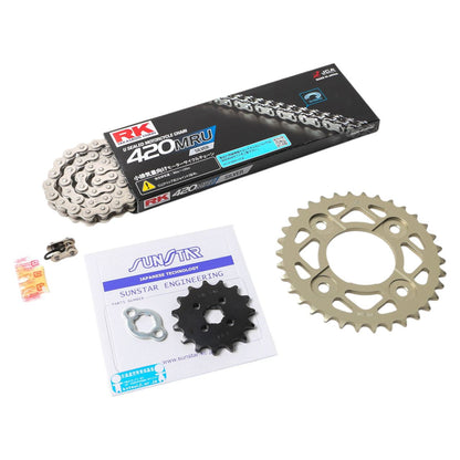 Sprocket & Chain Kit Silver 420 Front 14T Rear 42T 3-piece Set Honda NSR Mini 2000-09 / NSR50 1989-99 RK Chain