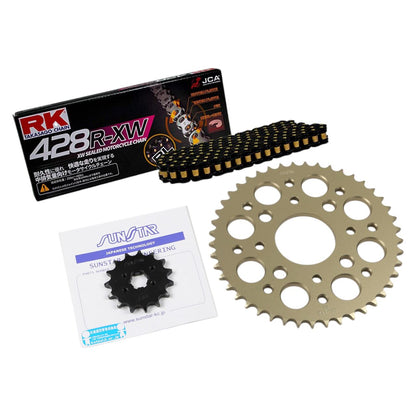 Sprocket & Chain Kit Black & Gold 428 Front 14T Rear 39T 3-Piece Set for Honda CT125 Hunter Cub 20-22 Hunter RK Chain