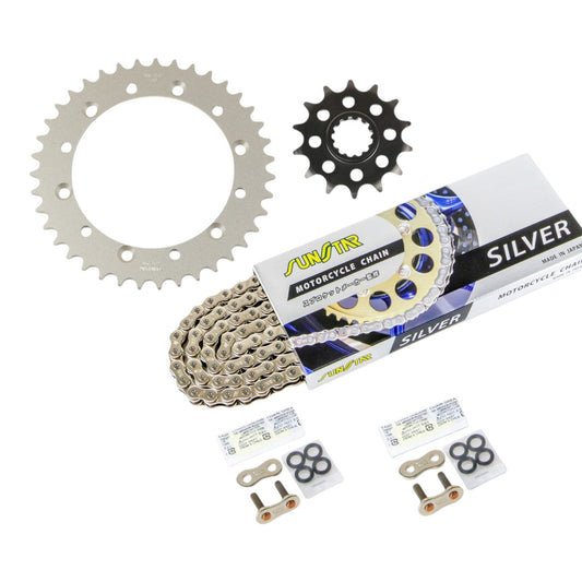 Sprocket & Chain Kit Silver 520 Front 14T Rear 39T 3-piece Set for Suzuki Kawasaki D-TRACKER/X 2001-17, 250SB 2002-06, D-Tracker SUNSTAR Chain