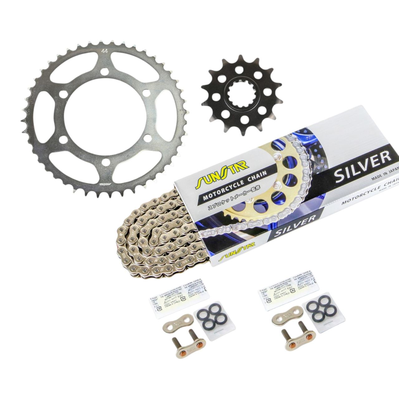 Sprocket & Chain Kit Silver 520 Front 14T Rear 44T 3-piece Set for Kawasaki NINJA250 2013-2017 / Z250 2013-2017 Ninja SUNSTAR Chain