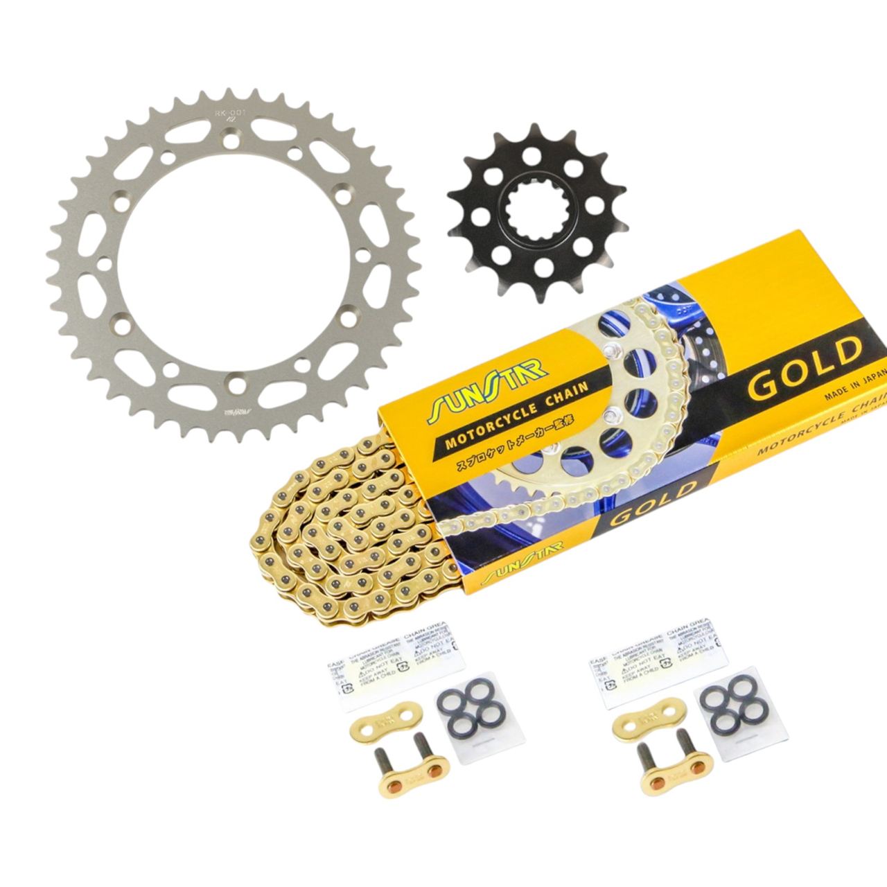Sprocket & Chain Kit, Gold, 520, Front 14T, Rear 42T, 3-Piece Set, Kawasaki KLX250 2001-17, SUNSTAR Chain
