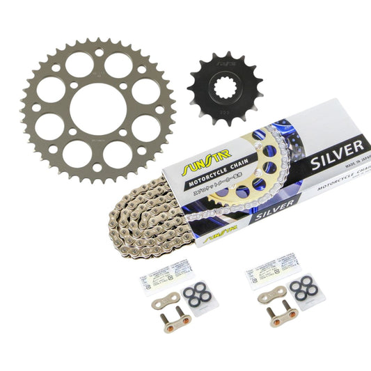 Sprocket & Chain Kit Silver 520 Front 15T Rear 43T 3-piece Set for Suzuki ST250/E type Grass Tracker Big Boy SUNSTAR Chain