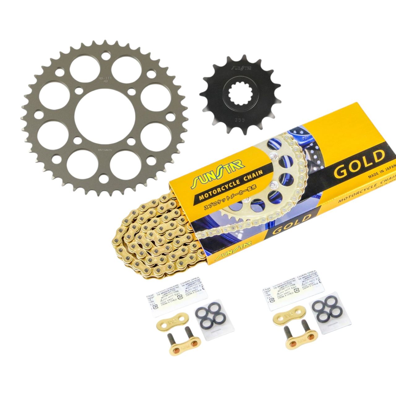 Sprocket & Chain Kit Gold 520 Front 15T Rear 43T 3-piece set Suzuki ST250/E type Grass Tracker Big Boy SUNSTAR Chain