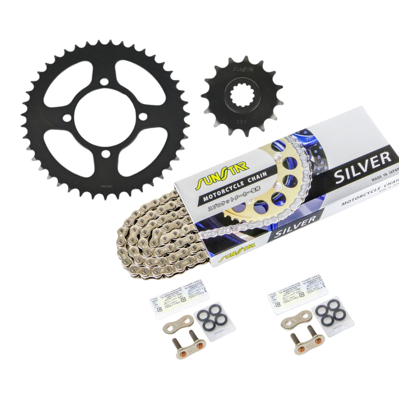 Sprocket & Chain Kit Silver 520 Front 15T Rear 43T 3-piece Set for Suzuki ST250/E type Grass Tracker Big Boy with SUNSTAR Chain