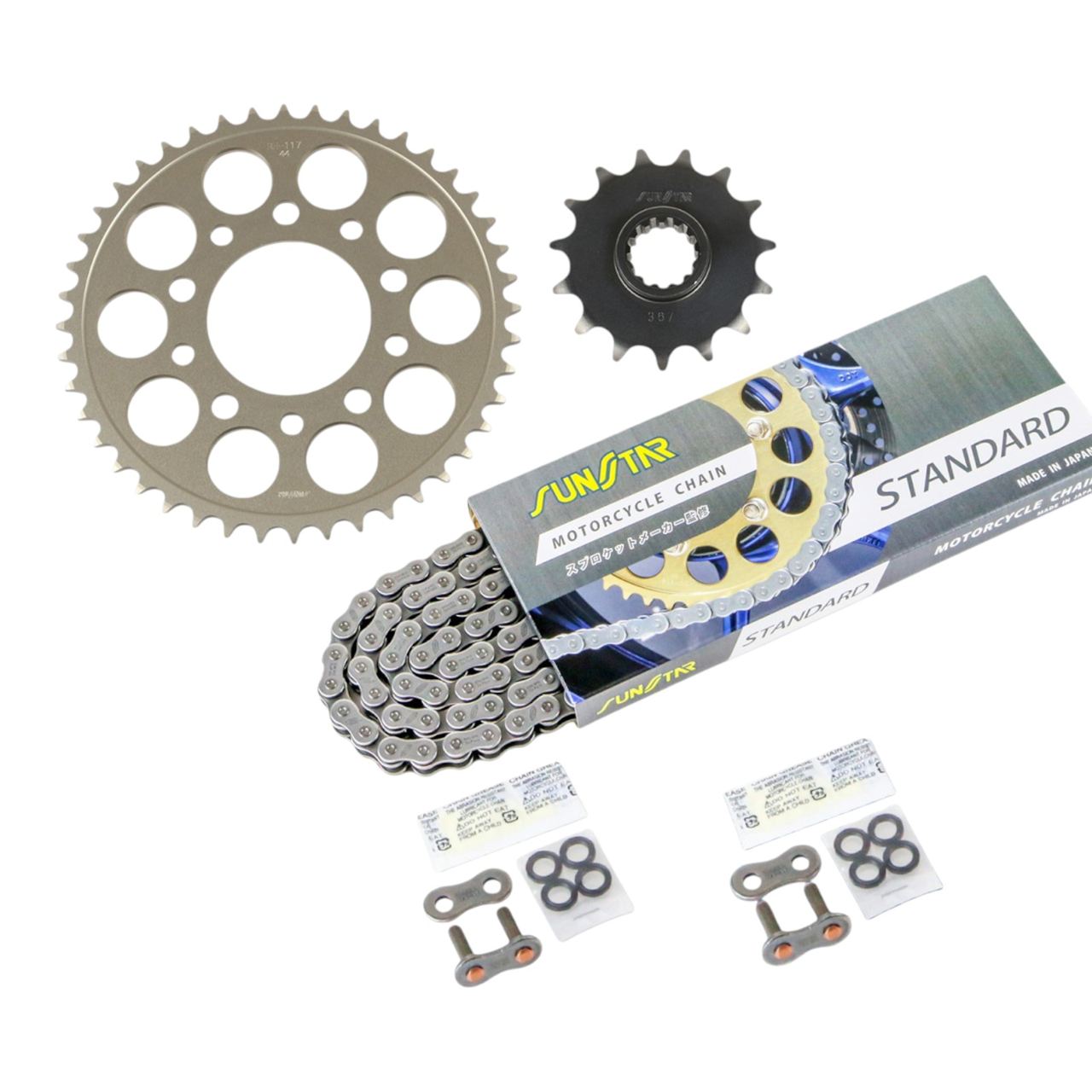 Sprocket & Chain Kit - Standard 520, Front 15T, Rear 44T, 3-piece set for Honda CB400SF (520 conversion) 1999-2001 / 2004-2022, SUNSTAR Chain