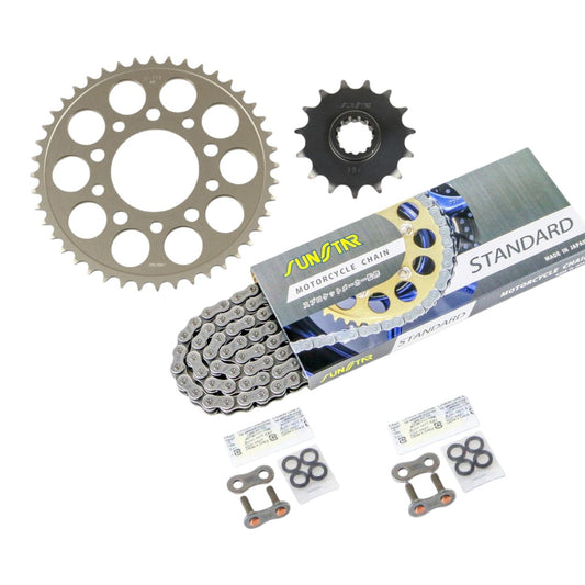 Sprocket & Chain Kit - Standard 520, Front 15T, Rear 44T, 3-piece set for Honda CB400SF (520 conversion) 1999-2001 / 2004-2022, SUNSTAR Chain