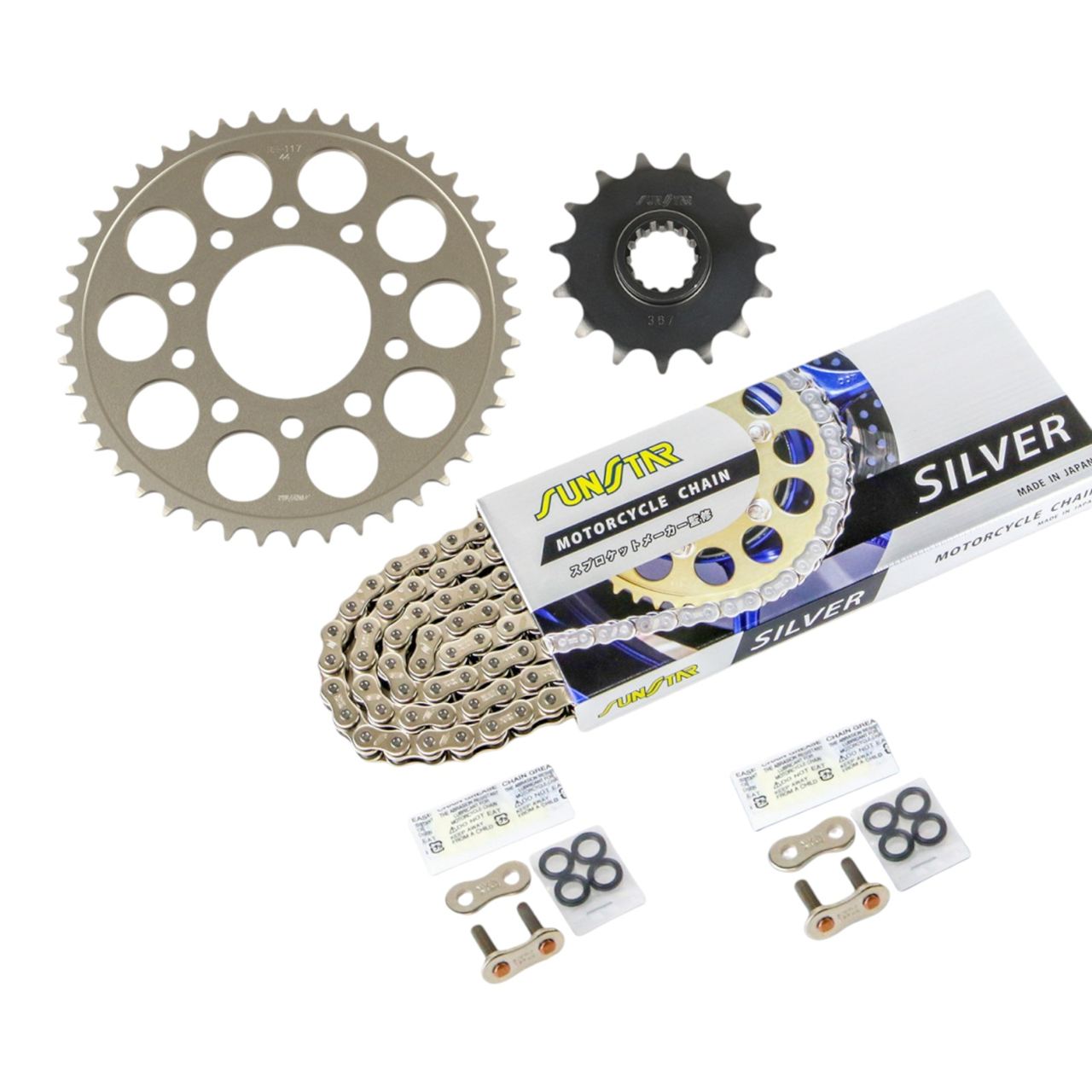 Sprocket & Chain Kit Silver 520 Front 15T Rear 44T 3-piece set for Honda CB400SF 520 conversion 99-01 / 04-22 SUNSTAR Chain
