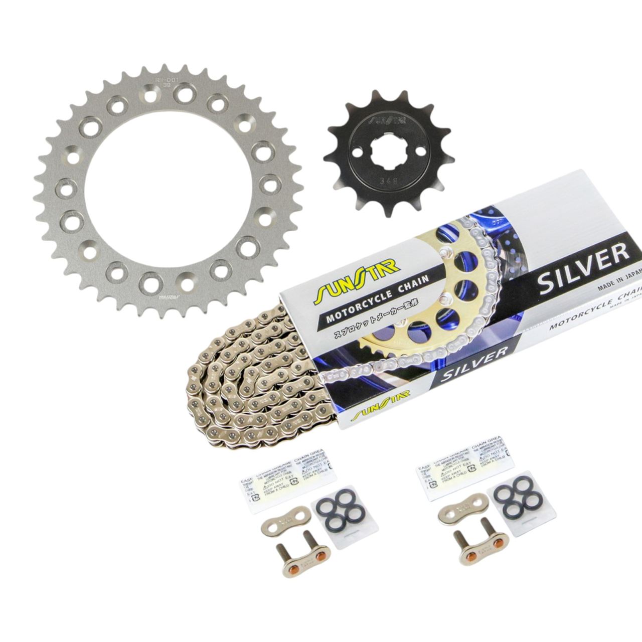 Sprocket & Chain Kit Silver 520 Front 13T Rear 39T 3-piece Set Honda SL230 99-04 / XR230 2005-11 SUNSTAR Chain