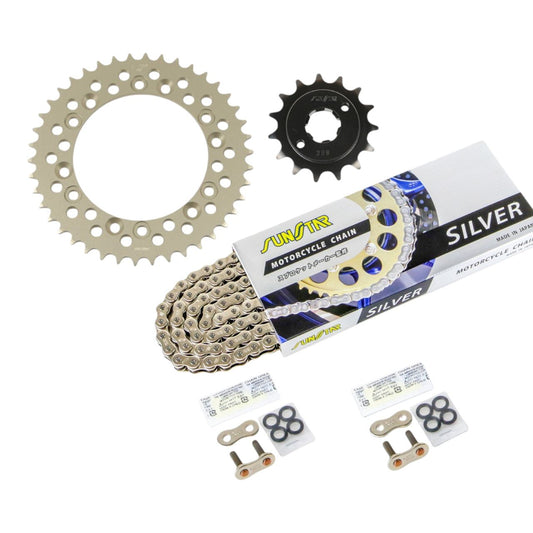 Sprocket & Chain Kit Silver 520 Front 15T Rear 42T 3-piece set for Honda NS250R/F 84-86, NSR250R 86-87, with SUNSTAR chain