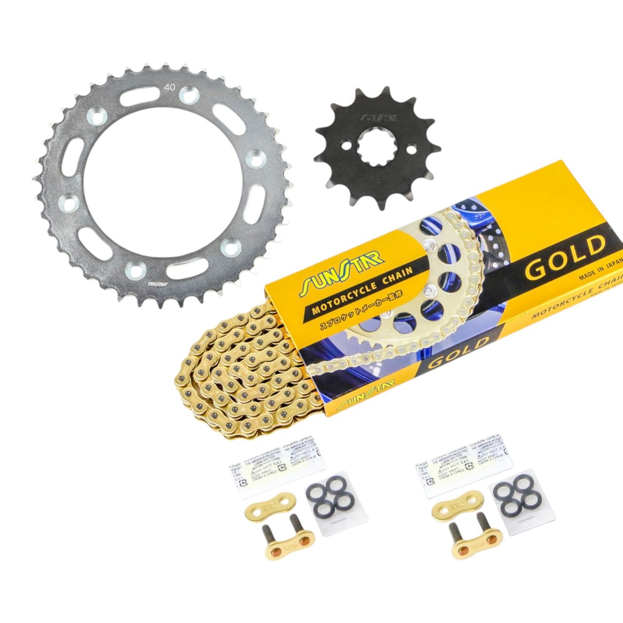 スプロケット&チェーンキット ゴールド 520 フロント13T リア40T 3点セット ホンダ XR250/BAJA 97年-07年 バハ SUNSTARチェーン