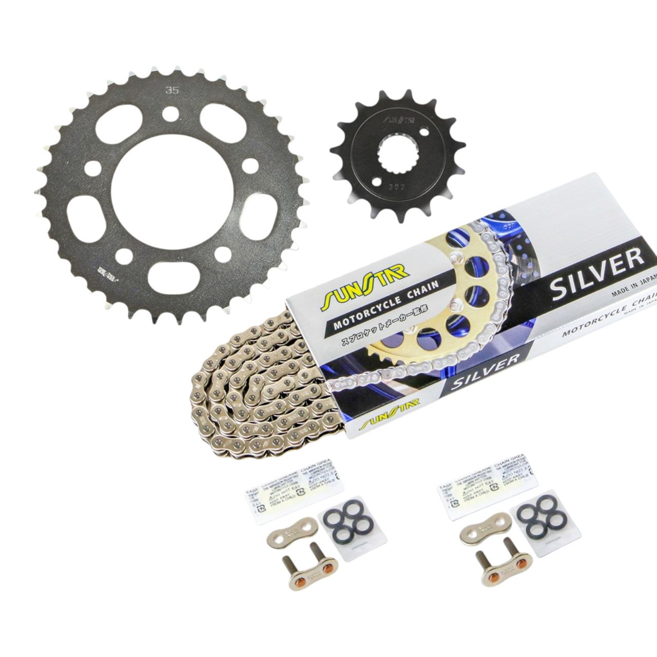 Sprocket & Chain Kit Silver 520 Front 15T Rear 35T 3-piece Set Honda CB400SS 2001-08 SUNSTAR Chain